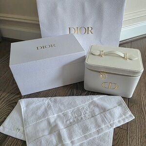 Dior White Leather Beauty Vanity Case with Gold Logo